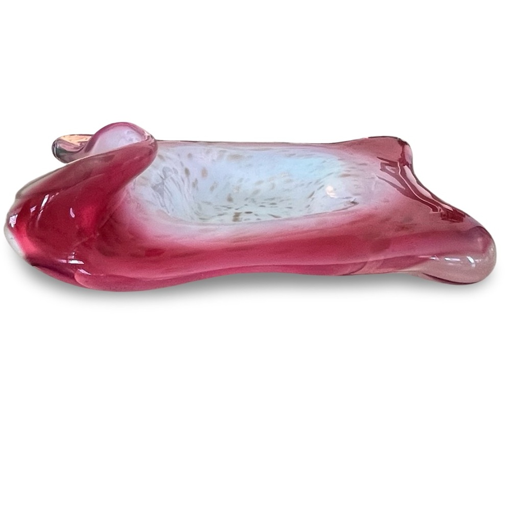 Vintage Fratelli Tosso Italian Murano Art Glass Pink White Gold Dish - Picture 4 of 11